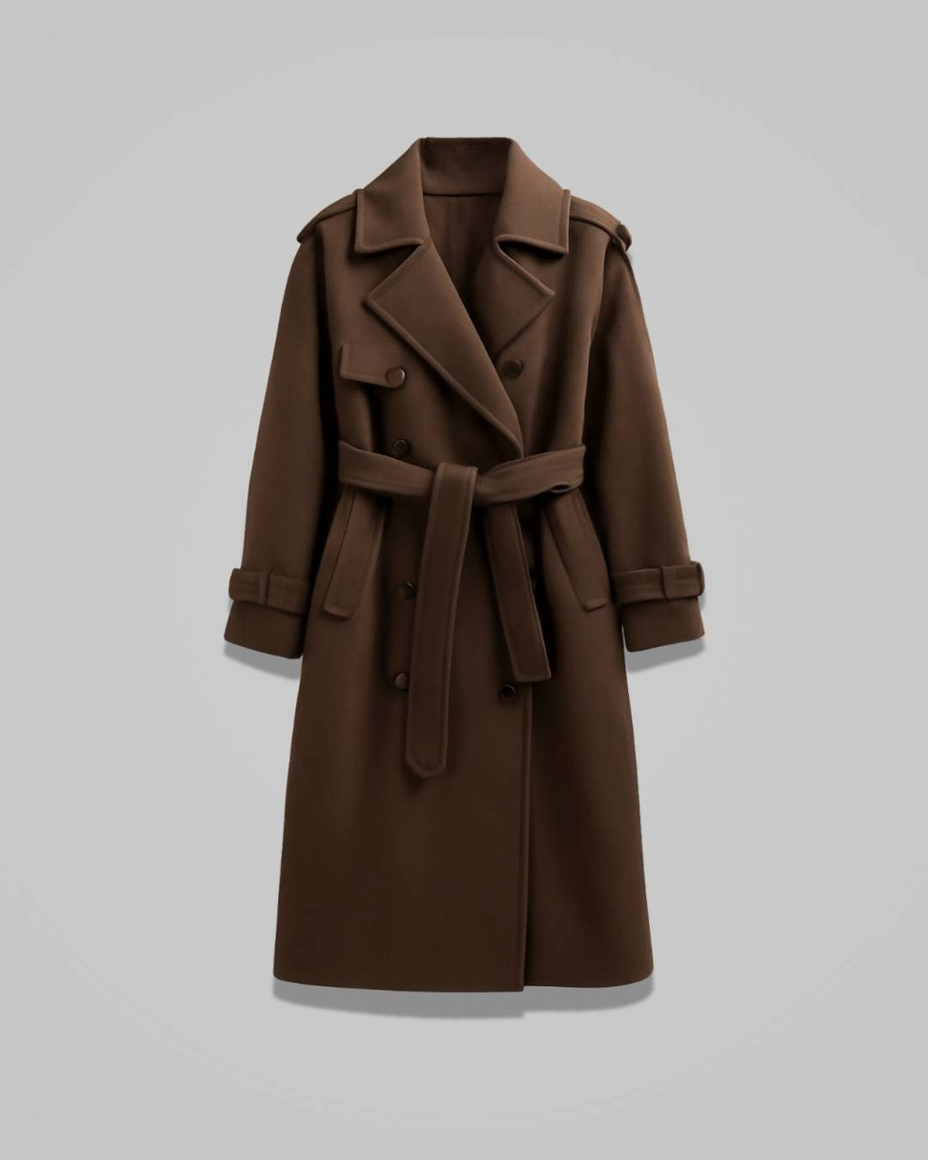 Adrielle – Women’s Wool-Blend Trench Coat with Belt and Double-Breasted Front