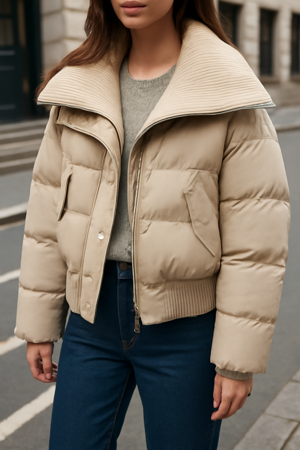 Livia – Women’s Oversized Puffer Jacket with High Collar and Zip Closure