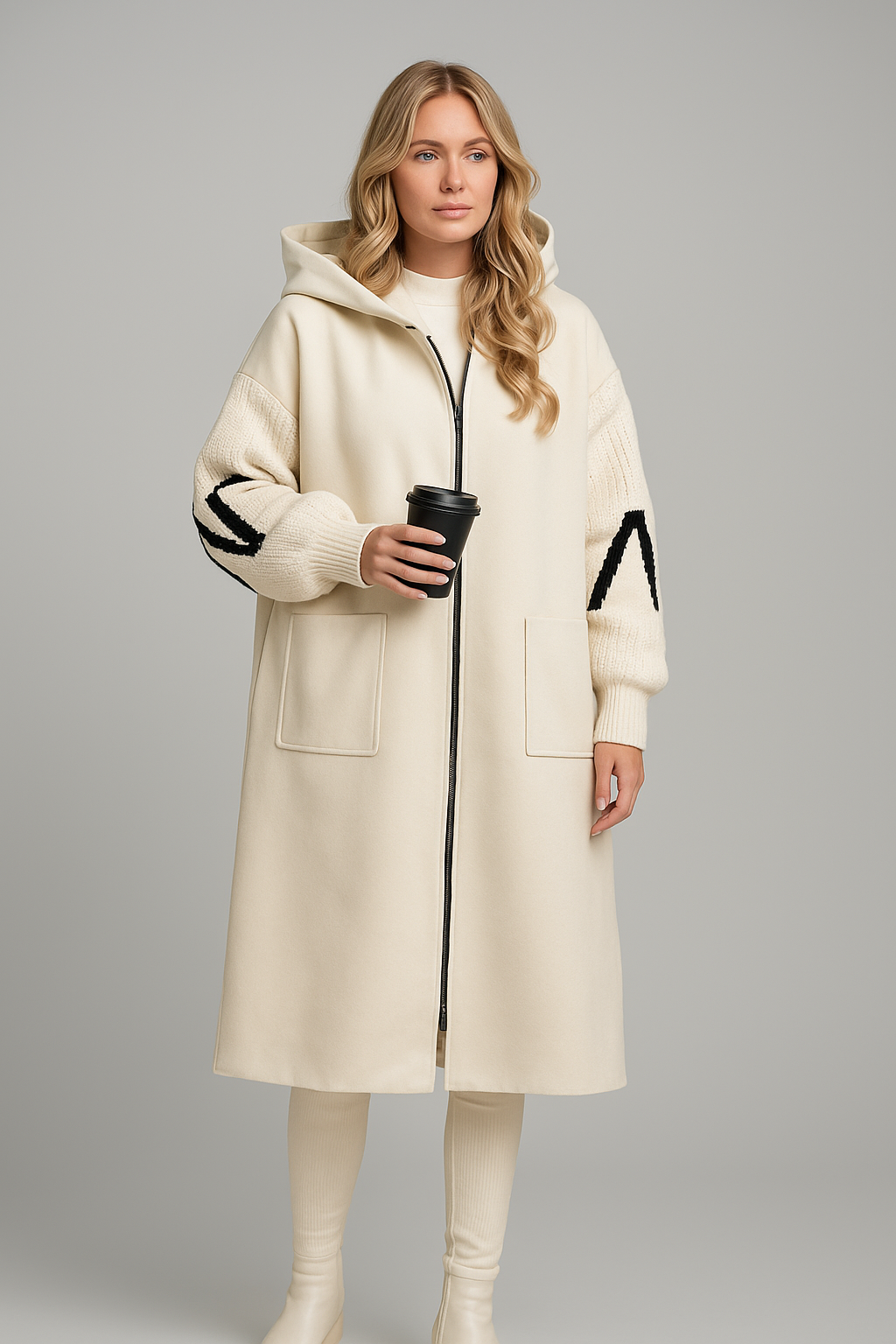 Marielle – Women’s Jacket with Knitted Sleeves and Hood