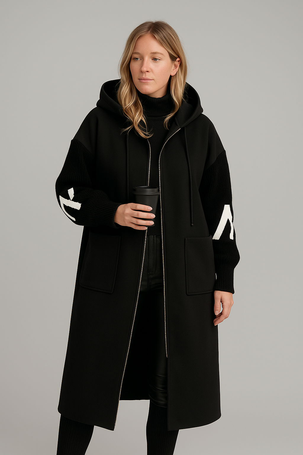 Marielle – Women’s Jacket with Knitted Sleeves and Hood