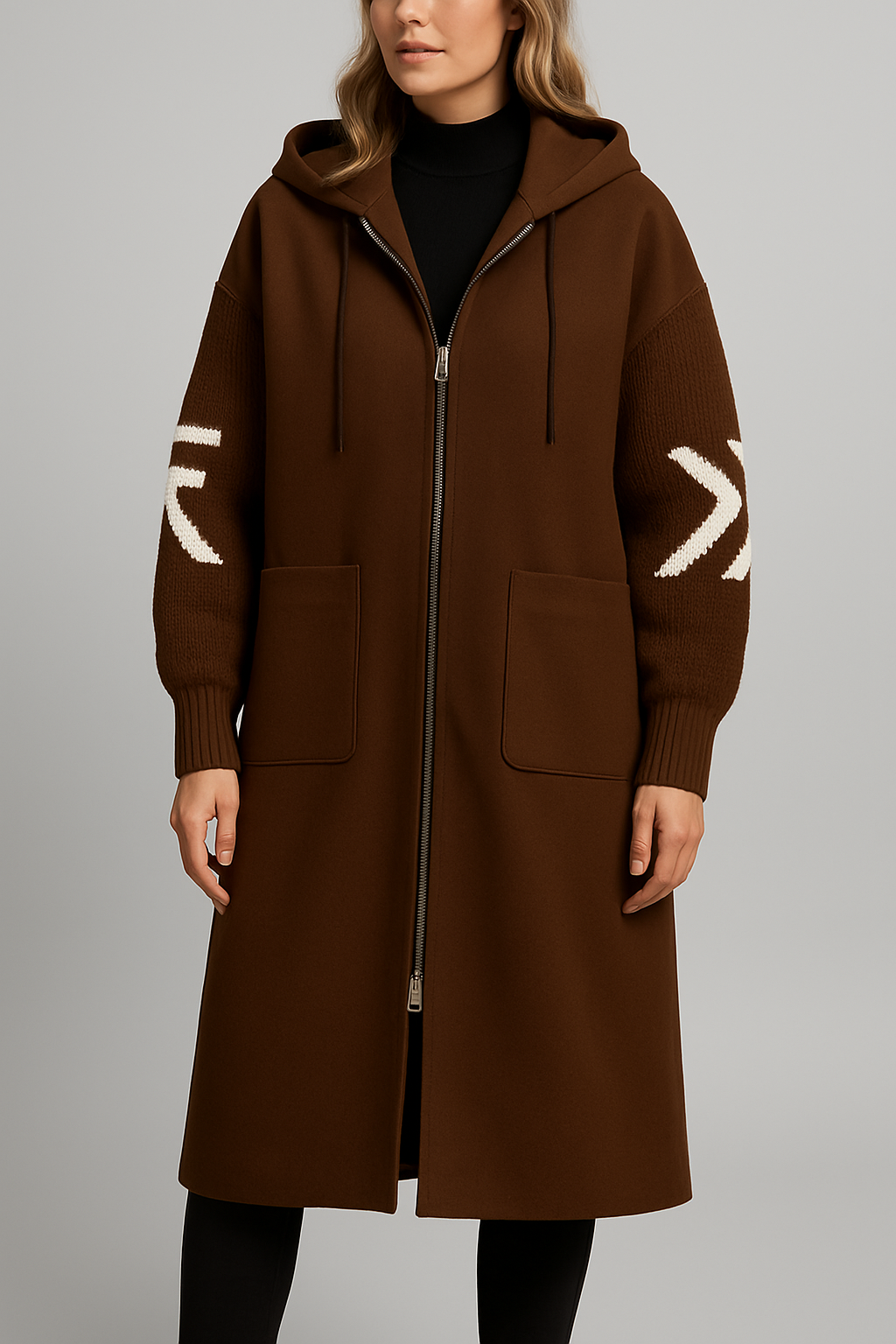 Marielle – Women’s Jacket with Knitted Sleeves and Hood