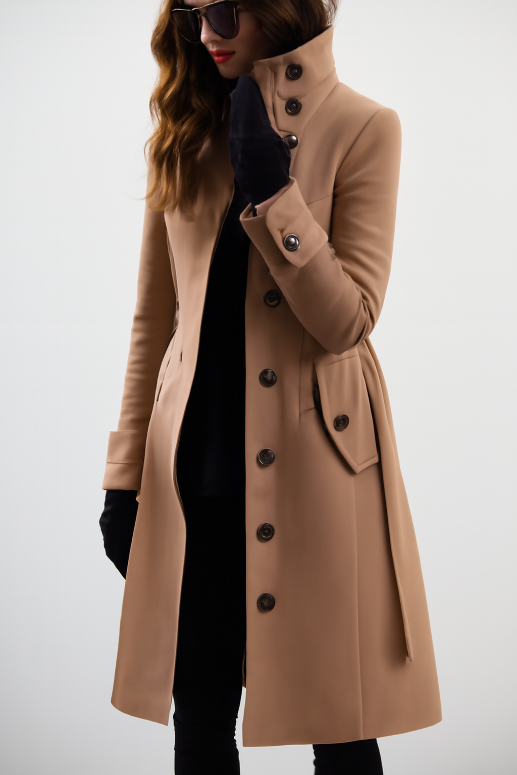 Eveline – Women’s Classic Winter Coat with Belt and Double-Breasted Design