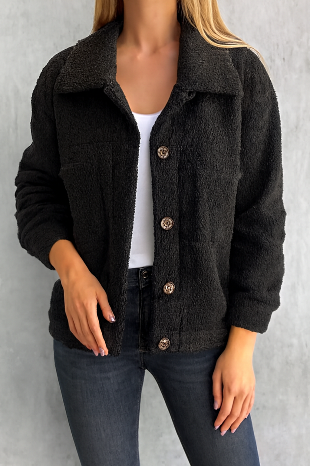 Callista – Women’s Teddy Fleece Button Jacket with Cozy Oversized Feel