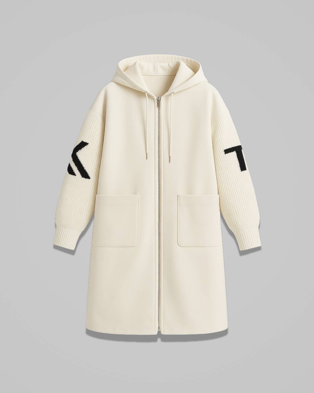 Marielle – Women’s Jacket with Knitted Sleeves and Hood