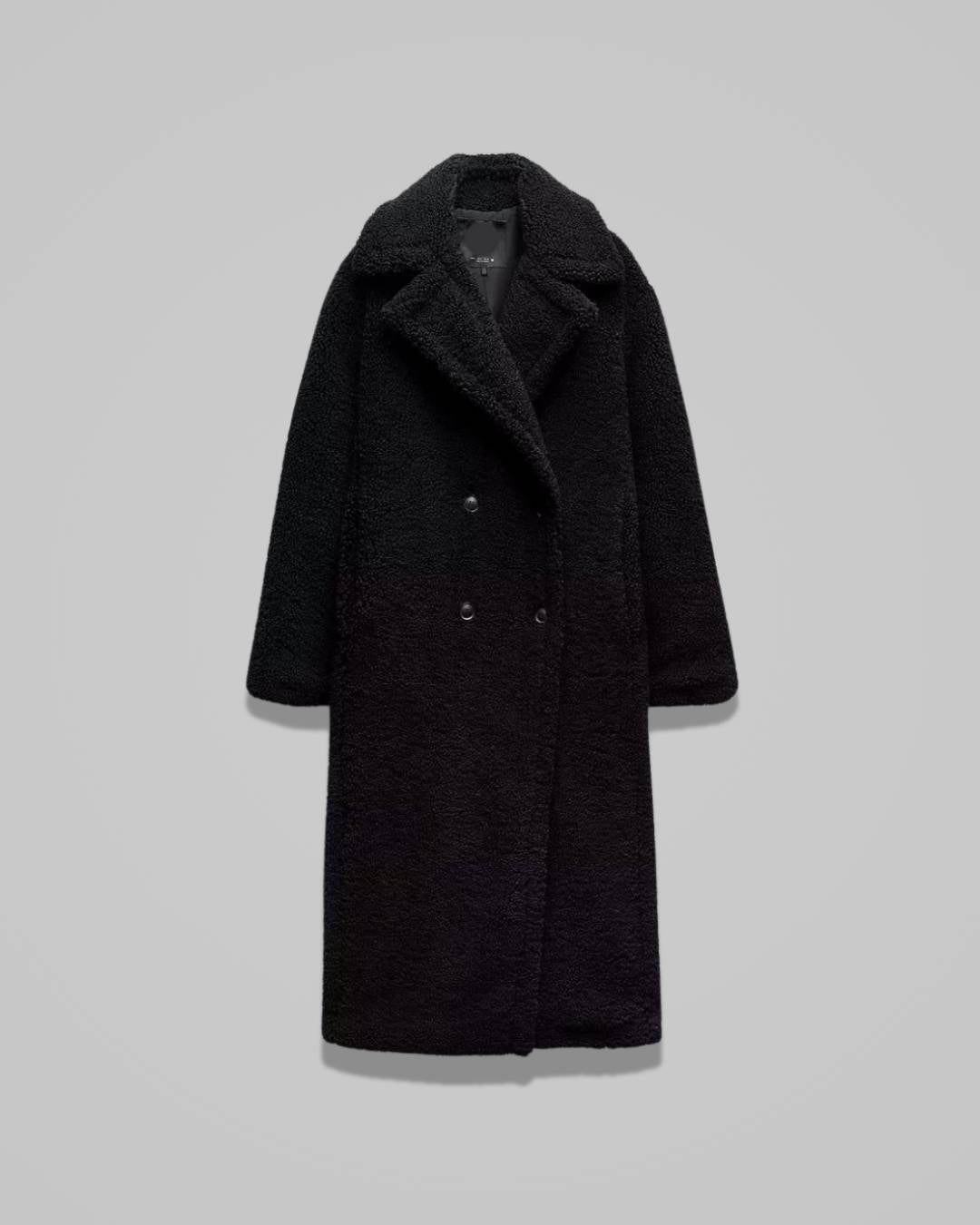 Marisol – Women’s Long Teddy Winter Coat with Lapel Collar and Button Closure