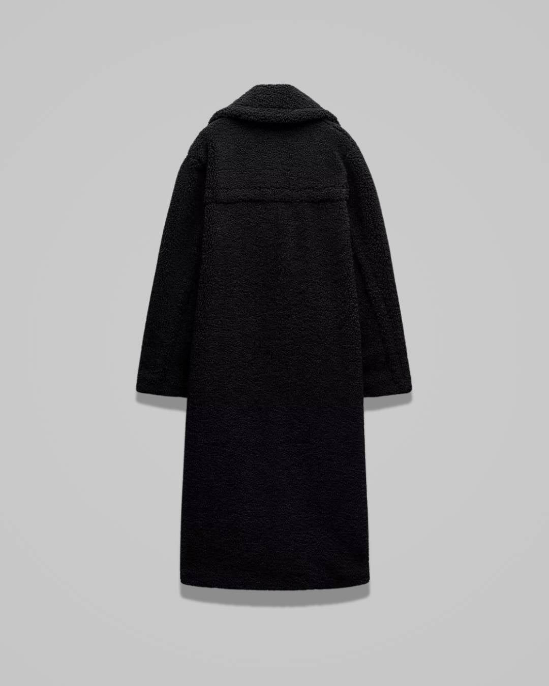 Marisol – Women’s Long Teddy Winter Coat with Lapel Collar and Button Closure